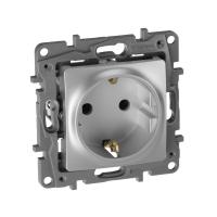 Механизм розетки 1-м СП Etika 16А IP20 250В 2P+E с заземл. немецк. стандарт винт. клеммы алюм. Leg 672421