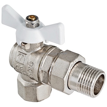 Кран шаровой VALTEC BASE, угловой с полусгоном 1/2" вн. - нар.,белая рукоятка(VT.228.NW.04)