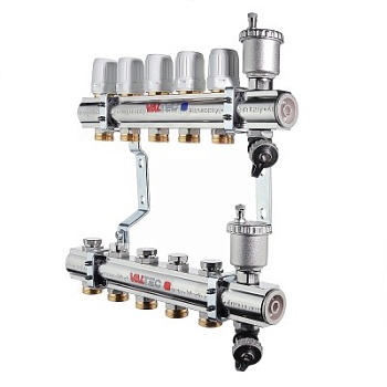 Коллекторная группа VALTEC  в сборе, 1"х4 вых.Евроконус 3/4"(VTc.594.EMNX.0604)