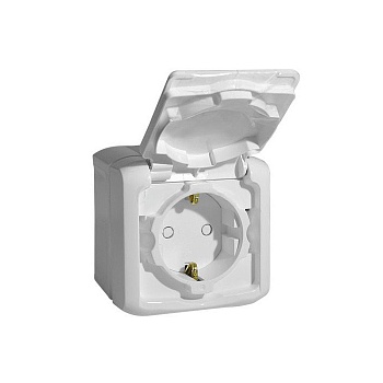 Розетка 1-м ОП Quteo 16А IP44 250В 2P+E с заземл. защ. шторки с крышкой бел. Leg 782321