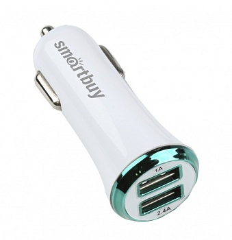 Автомобильное зарядное устройство "SmartBuy" TURBO 1x2.1A,1x1 А, белое, 2 USB